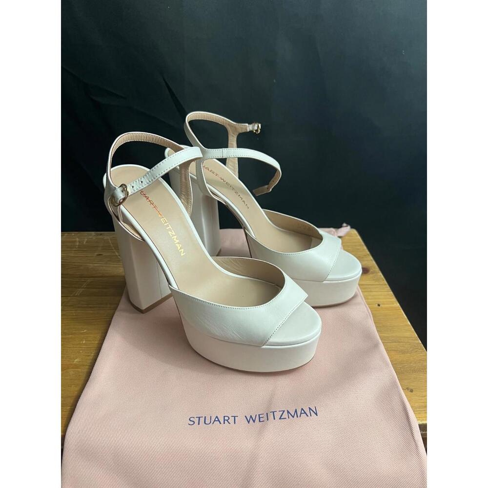 STUART WEITZMAN Dayna BOOST 130MM Leather Platform Sandals 39/8.5B IVORY/CREAM